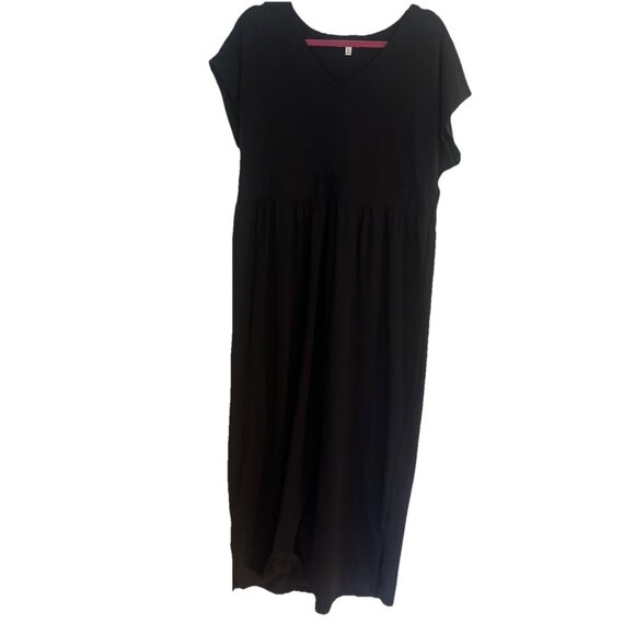 Travelsmith Womens Black Short Sleeve Maxi Dress XL Knit Travel Packable V Neck - Picture 1 of 11